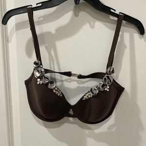 Gideon Oberson Brown Rhinestone Embellished Bikini Top Size 12